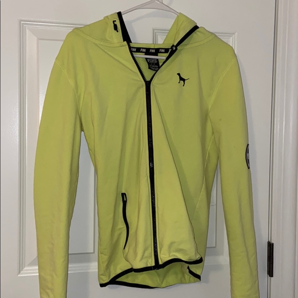 PINK neon yellow zip-up hoodie